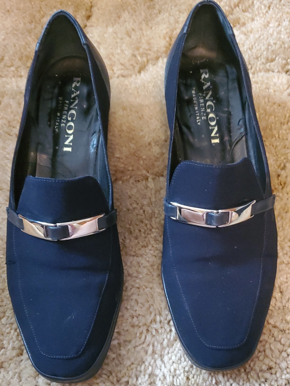 Rangoni Women's Navy Blue Loafers with Silver Bit